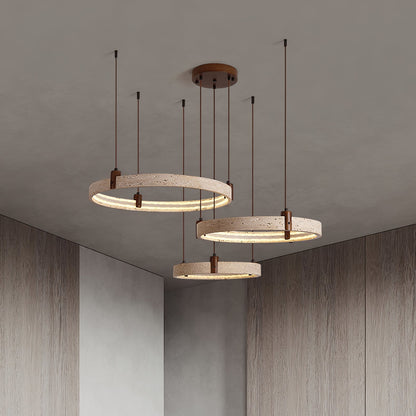Celestial Orbit Travertine Chandelier with Adjustable Height