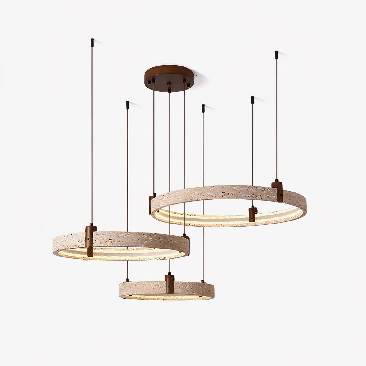 Celestial Orbit Travertine Chandelier with Adjustable Height