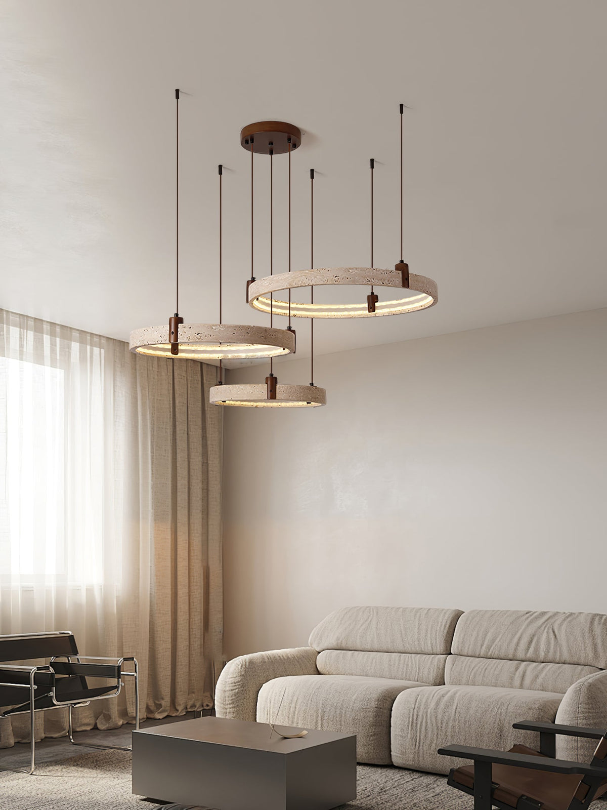 Celestial Orbit Travertine Chandelier with Adjustable Height