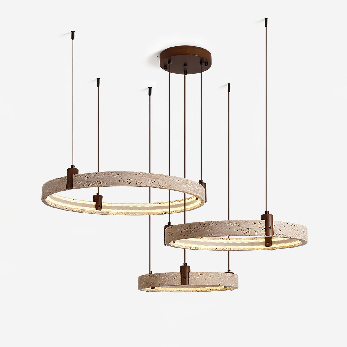 Celestial Orbit Travertine Chandelier with Adjustable Height