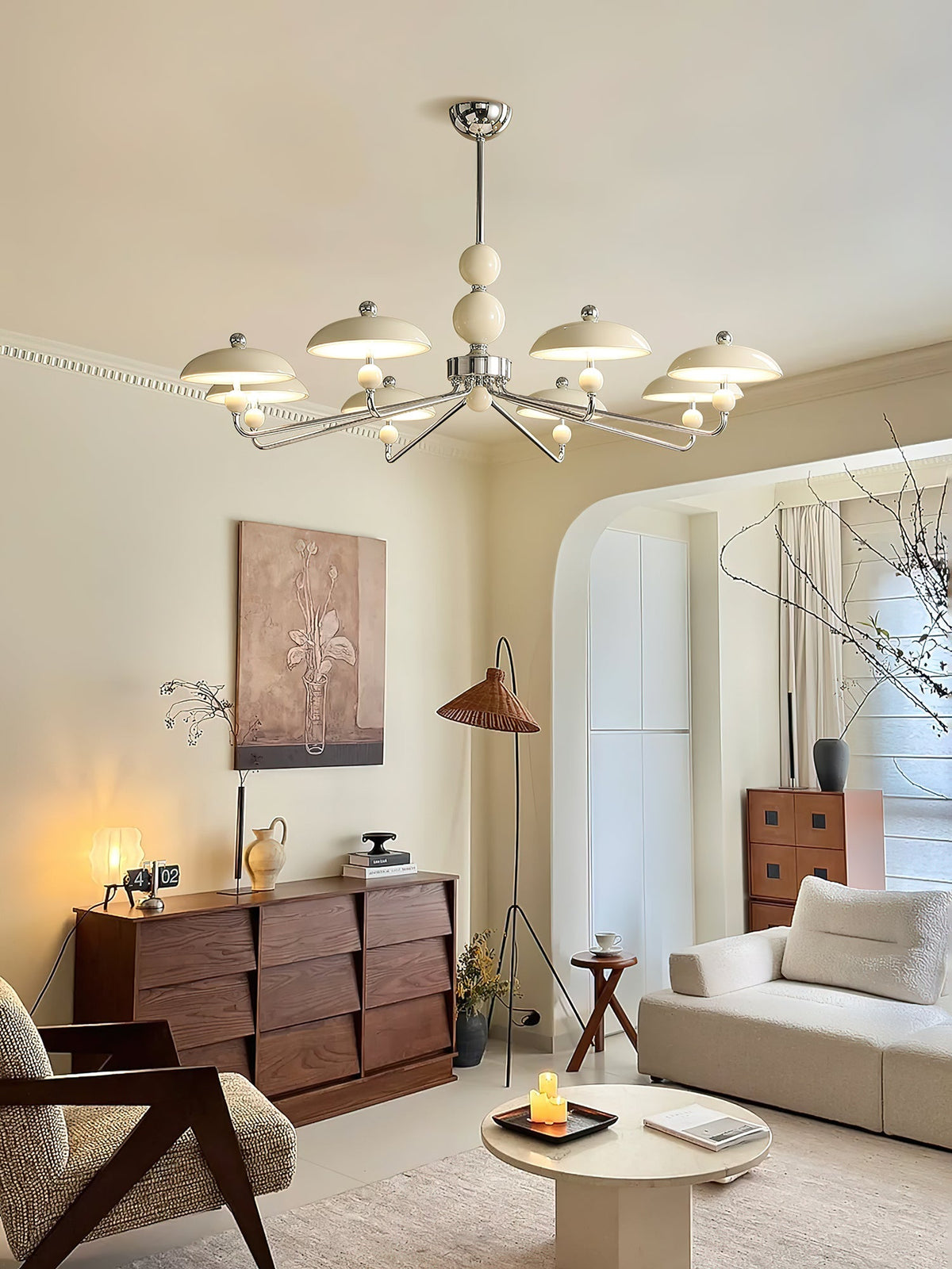 Celvara Modern Chandelier - Elegant Lighting with Adjustable Height & — detail view