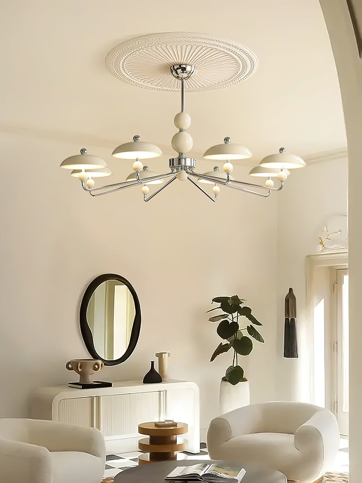 Celvara Modern Chandelier - Elegant Lighting with Adjustable Height & — front view