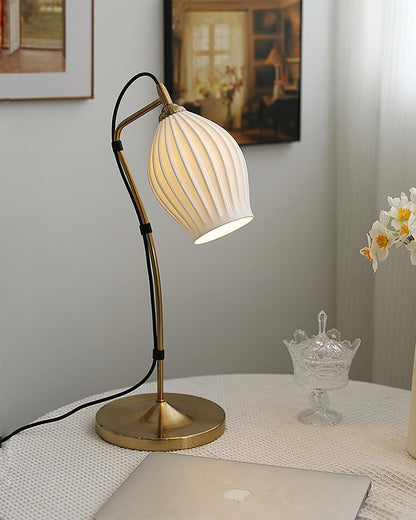 Ceramic Ribbed Table Lamp with Adjustable Brightness