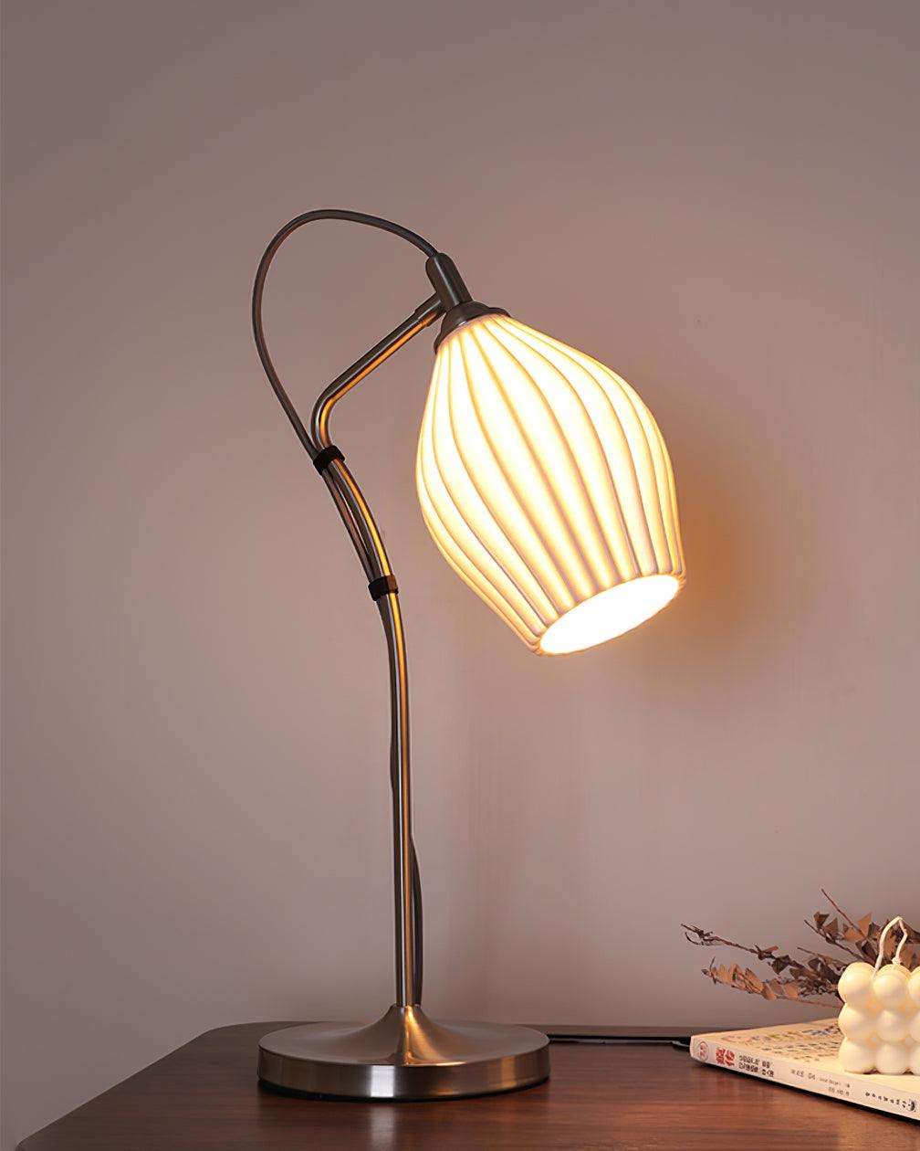 Ceramic Ribbed Table Lamp with Adjustable Brightness