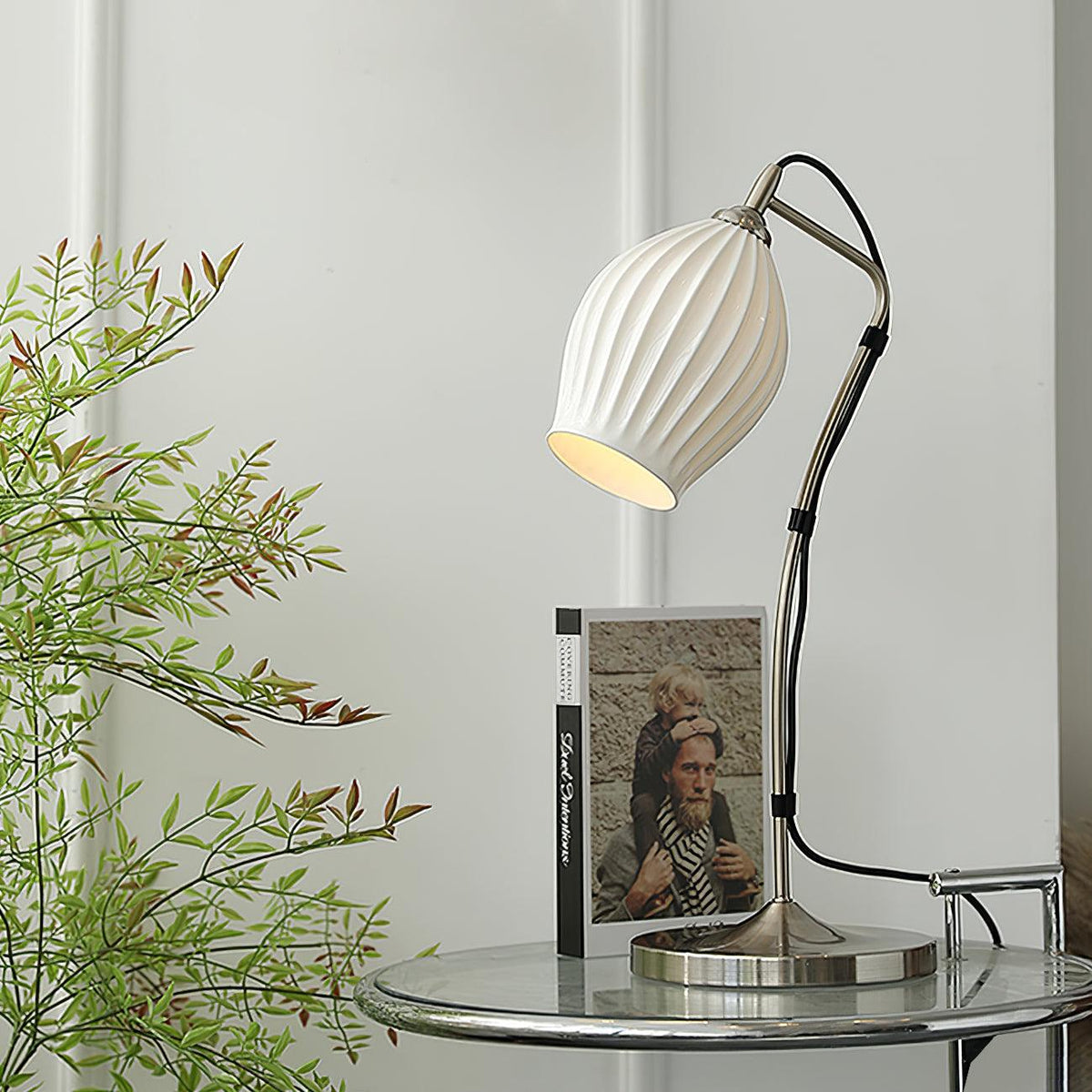 Ceramic Ribbed Table Lamp with Adjustable Brightness — alternate angle