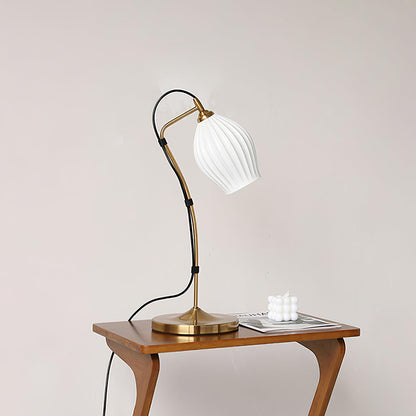 Ceramic Ribbed Table Lamp with Adjustable Brightness