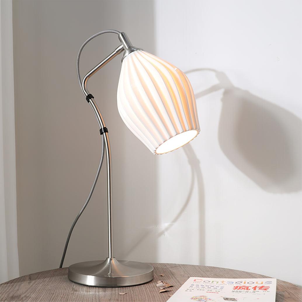 Ceramic Ribbed Table Lamp with Adjustable Brightness