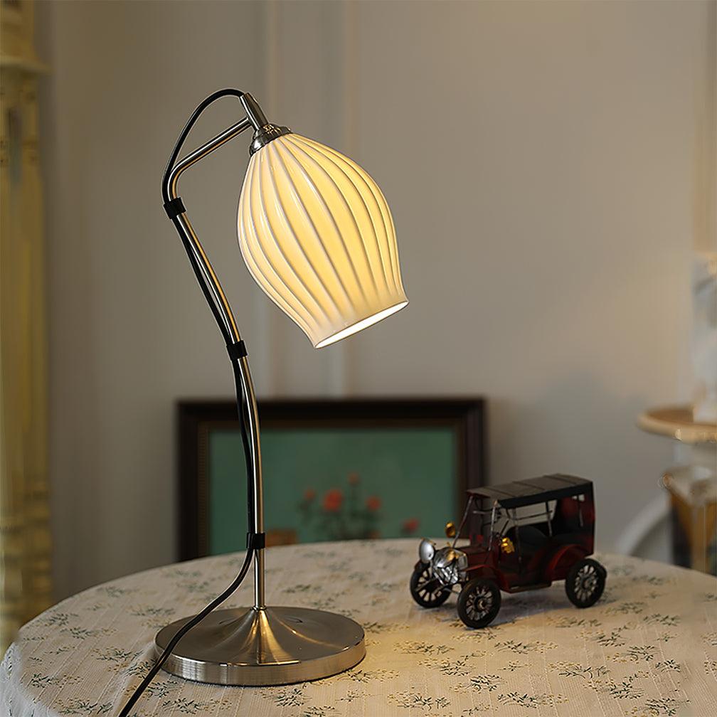 Ceramic Ribbed Table Lamp with Adjustable Brightness