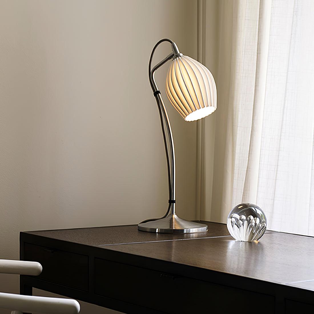 Ceramic Ribbed Table Lamp with Adjustable Brightness