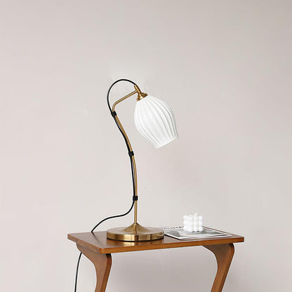 Ceramic Ribbed Table Lamp with Adjustable Brightness