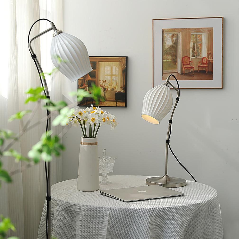 Ceramic Ribbed Table Lamp with Adjustable Brightness