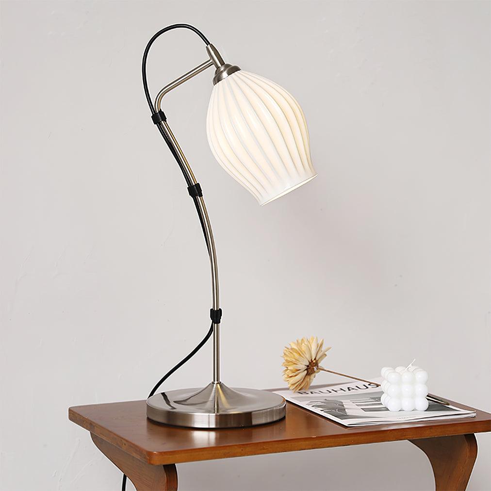 Ceramic Ribbed Table Lamp with Adjustable Brightness