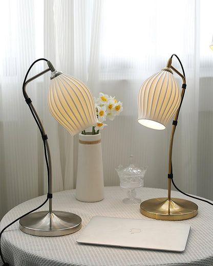 Ceramic Ribbed Table Lamp with Adjustable Brightness — front view