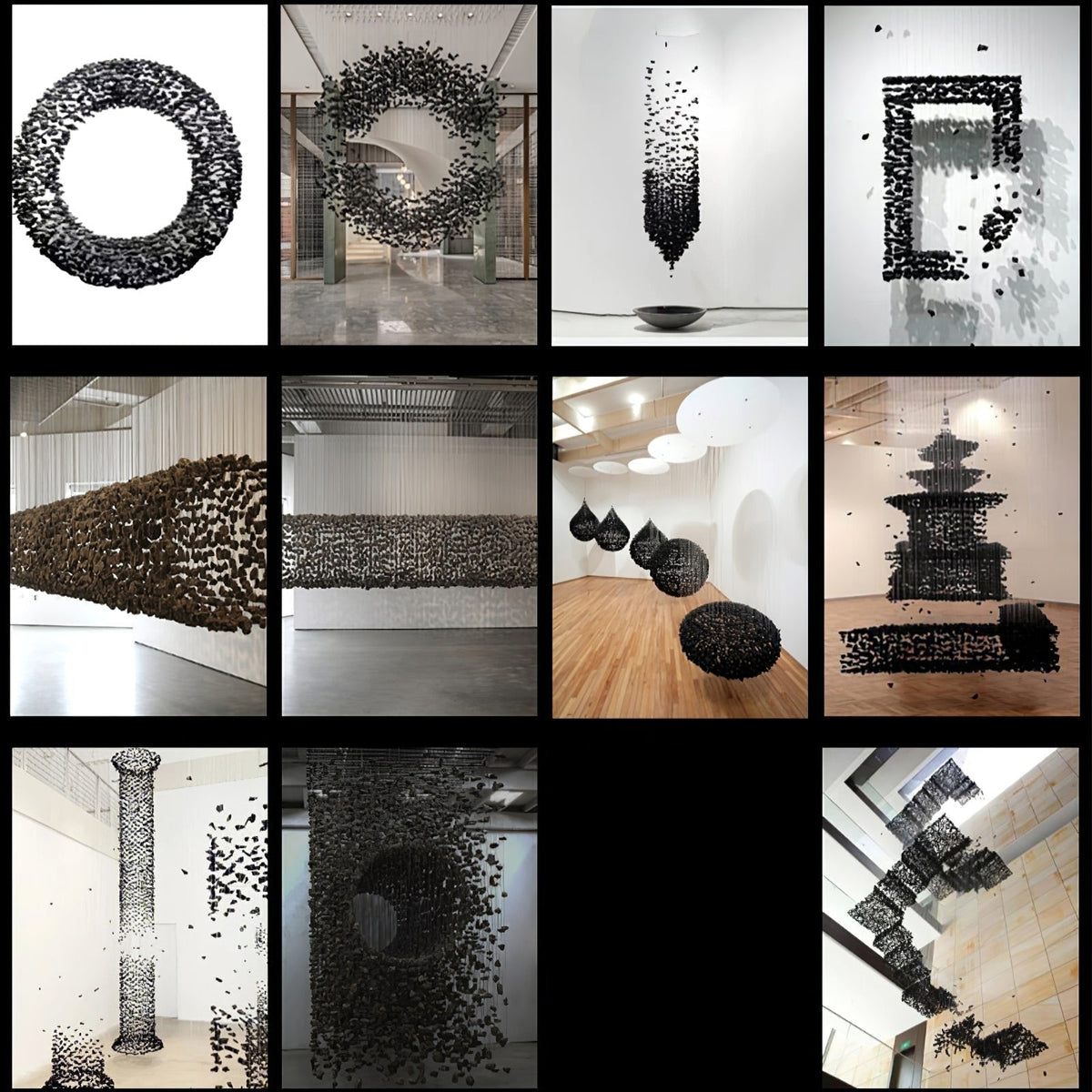 Charcoal Cascade Pixel Chandelier with Adjustable Height