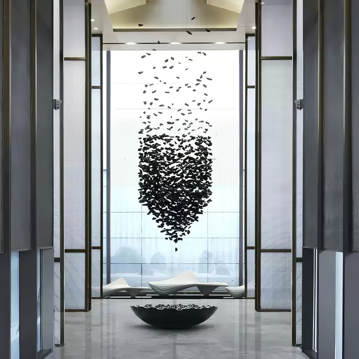 Charcoal Cascade Pixel Chandelier with Adjustable Height