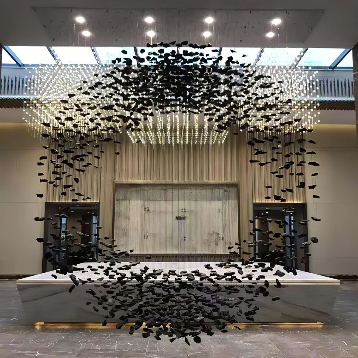 Charcoal Cascade Pixel Chandelier with Adjustable Height