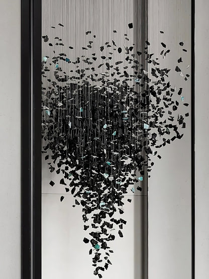 Charcoal Cascade Pixel Chandelier with Adjustable Height