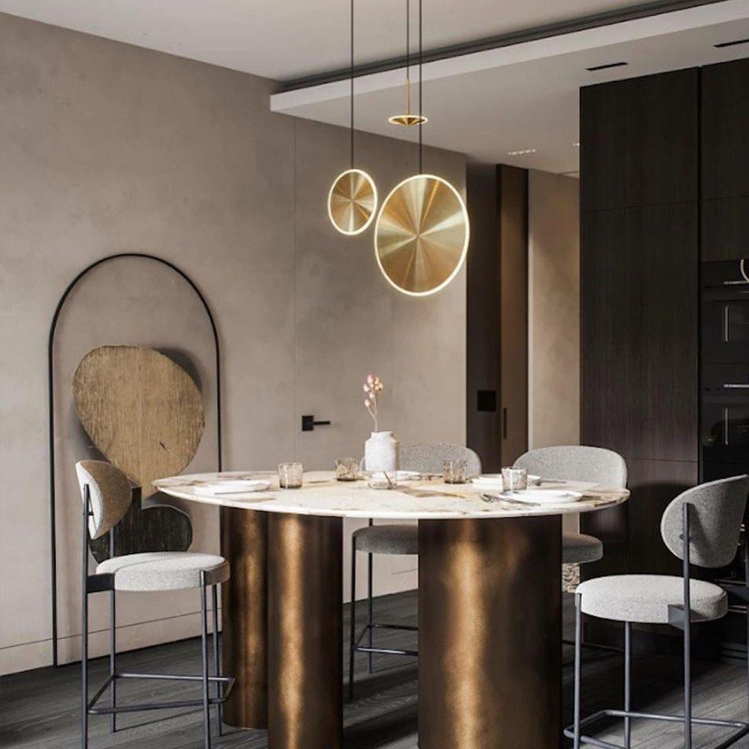 Copper Dish Pendant Light with LED Compatibility — side view