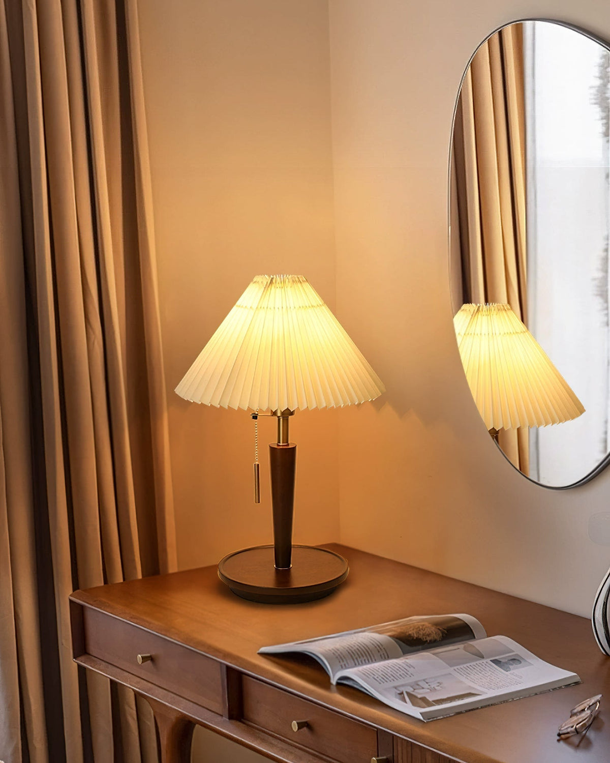Cone Pleated Fabric Table Lamp with Adjustable Height