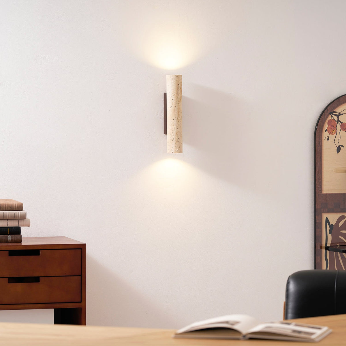 Travertine Column Wall Lamp, Adjustable LED