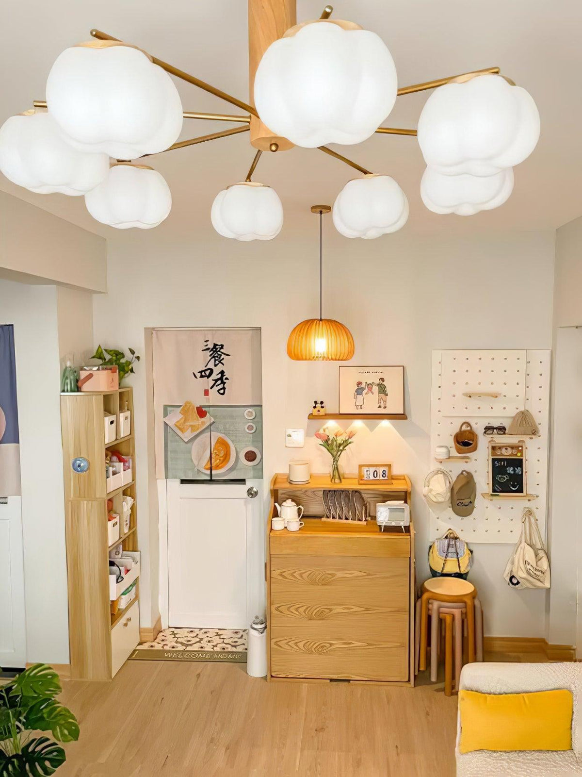 Cotton Ball Chandelier with Soft Glow