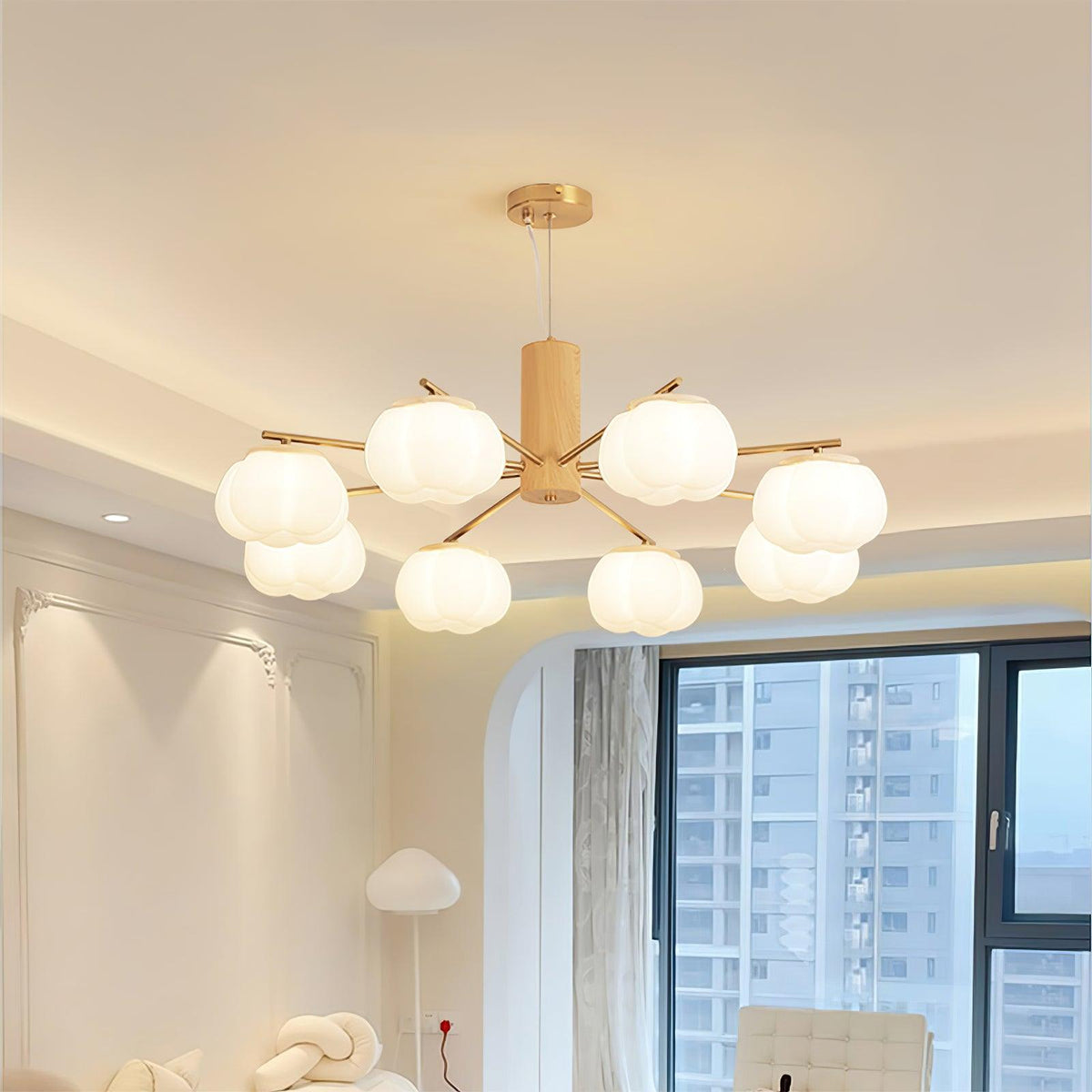 Cotton Ball Chandelier with Soft Glow — lifestyle view