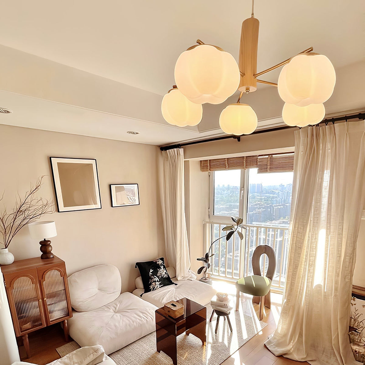 Cotton Ball Chandelier with Soft Glow
