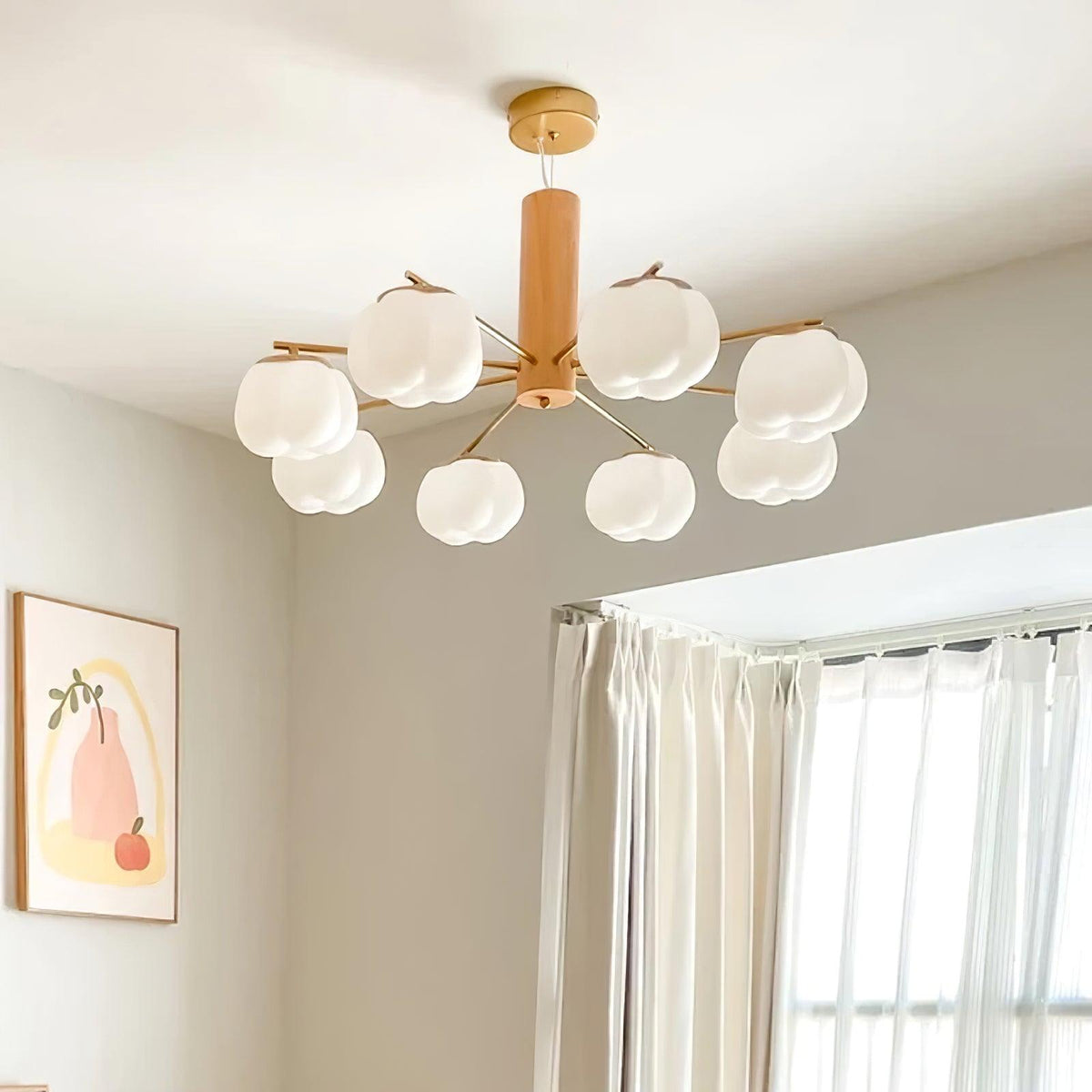 Cotton Ball Chandelier with Soft Glow — front view