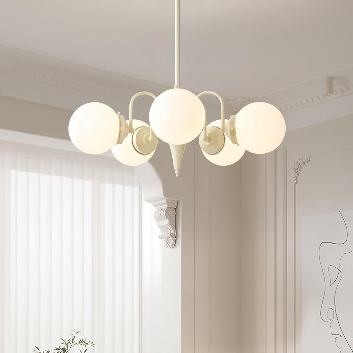 Cream Ball Chandelier with Adjustable Lighting