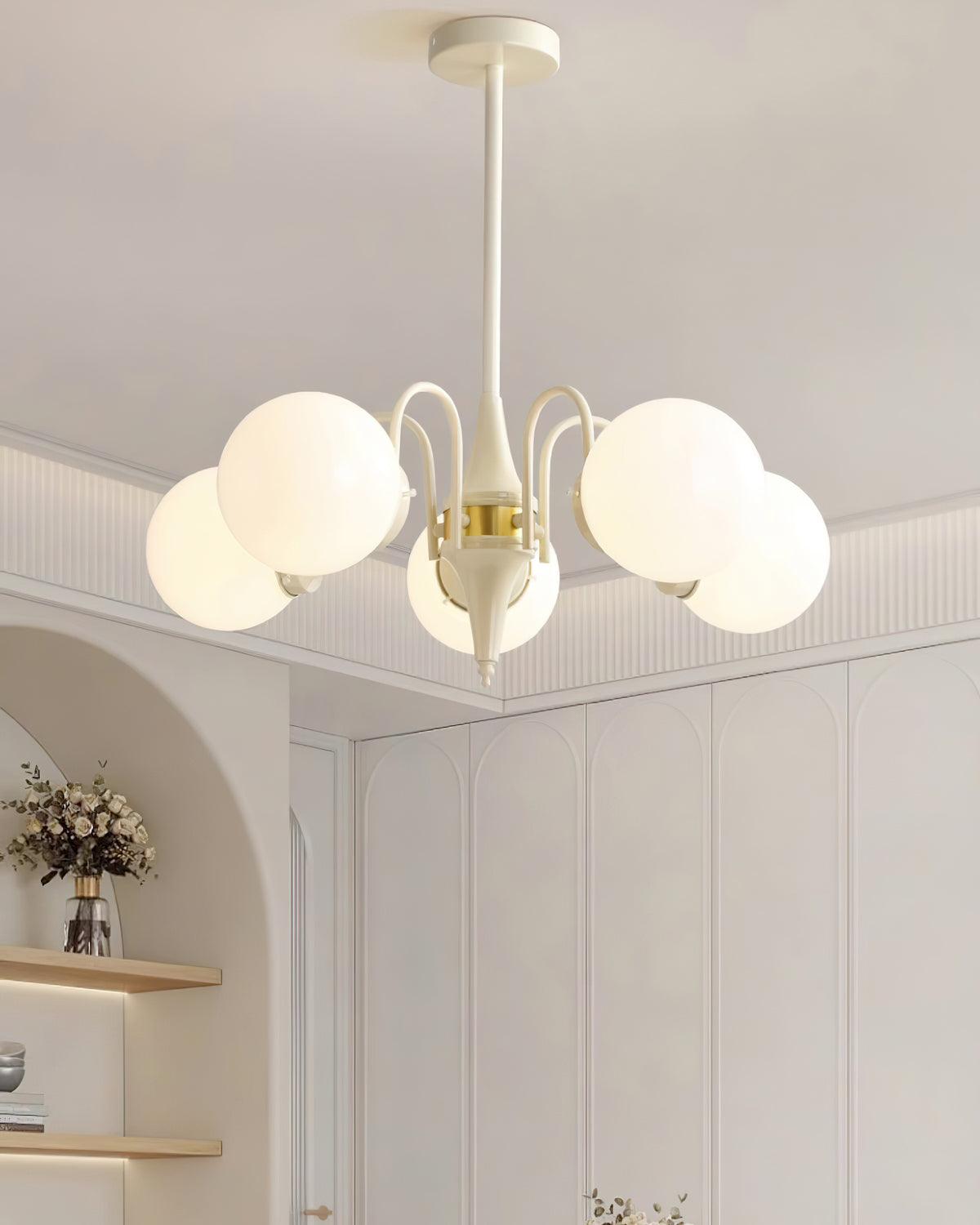 Cream Ball Chandelier with Adjustable Lighting