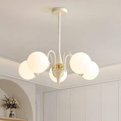 Cream Ball Chandelier with Adjustable Lighting — front view