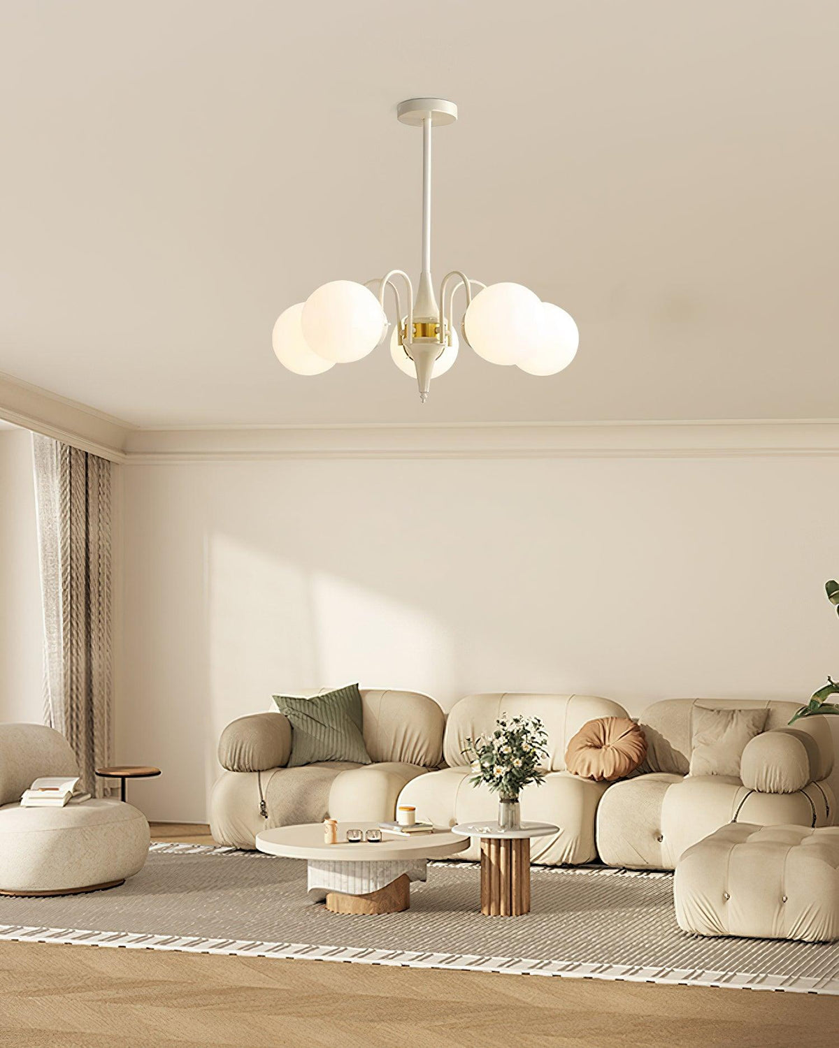 Cream Ball Chandelier with Adjustable Lighting