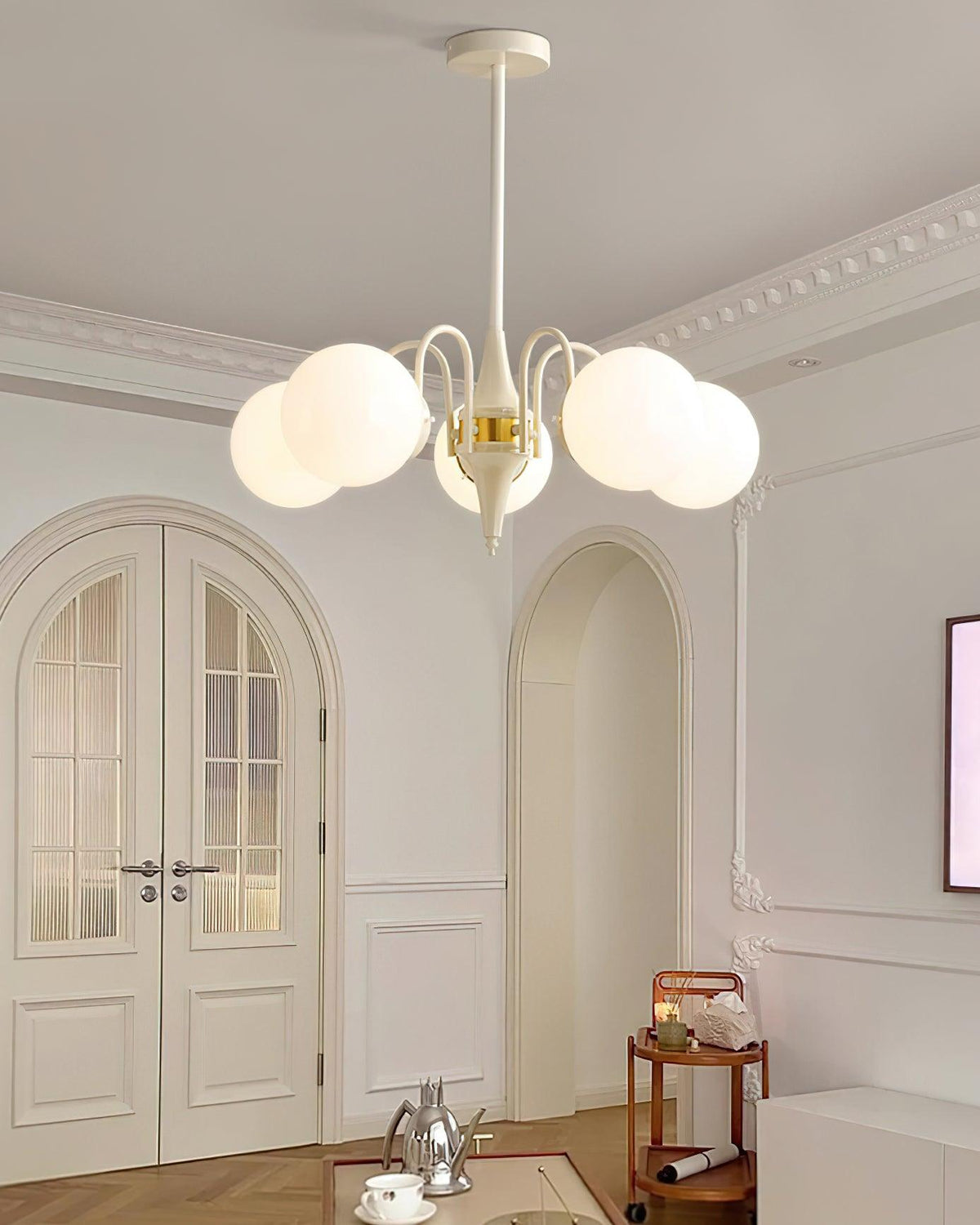 Cream Ball Chandelier with Adjustable Lighting