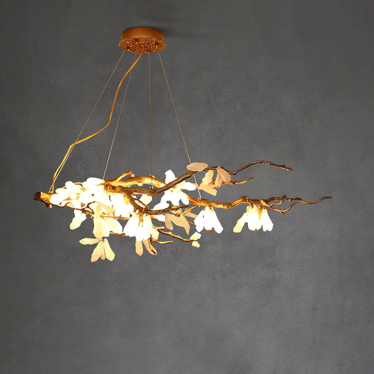 Crushed Natural Stone Chandelier with Adjustable Height — front view