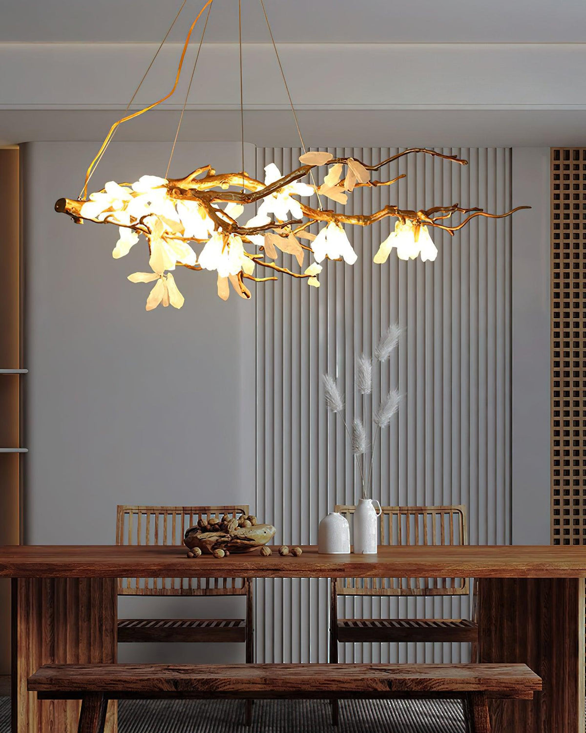 Crushed Natural Stone Chandelier with Adjustable Height — front view