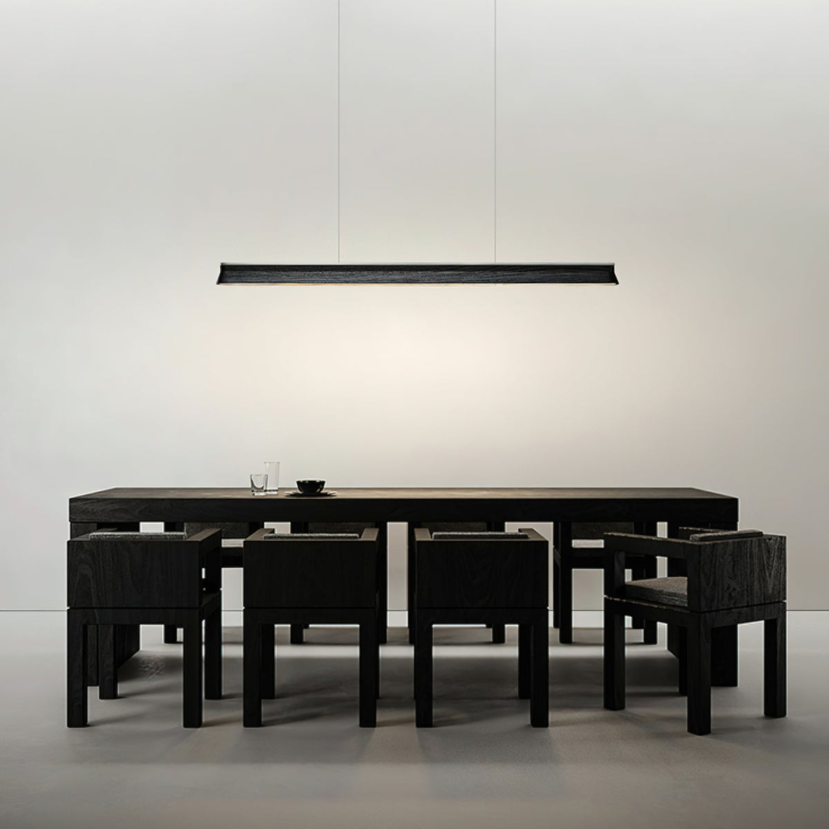 Slim Linear Wood Chandelier with Dimmable Light