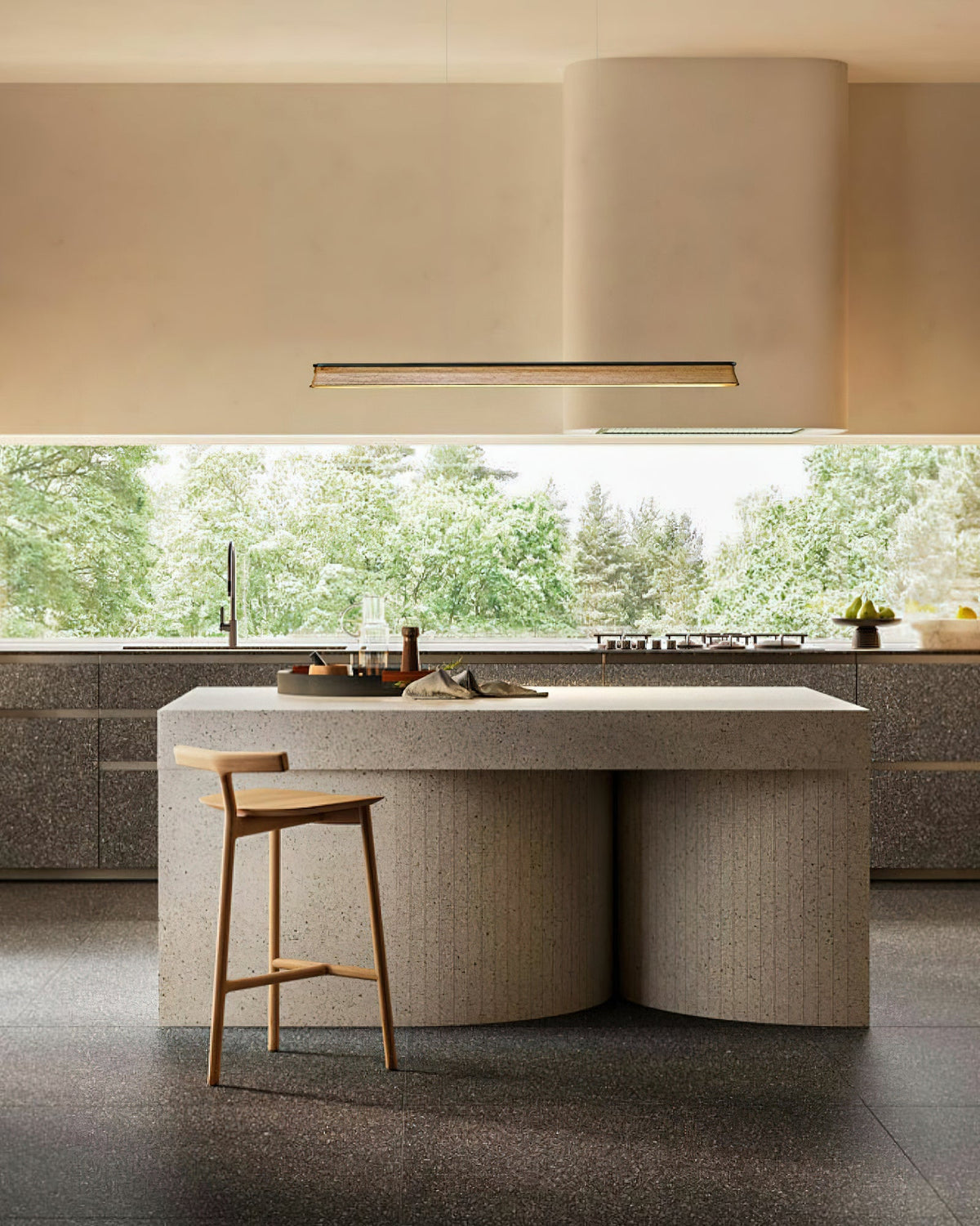 Slim Linear Wood Chandelier with Dimmable Light