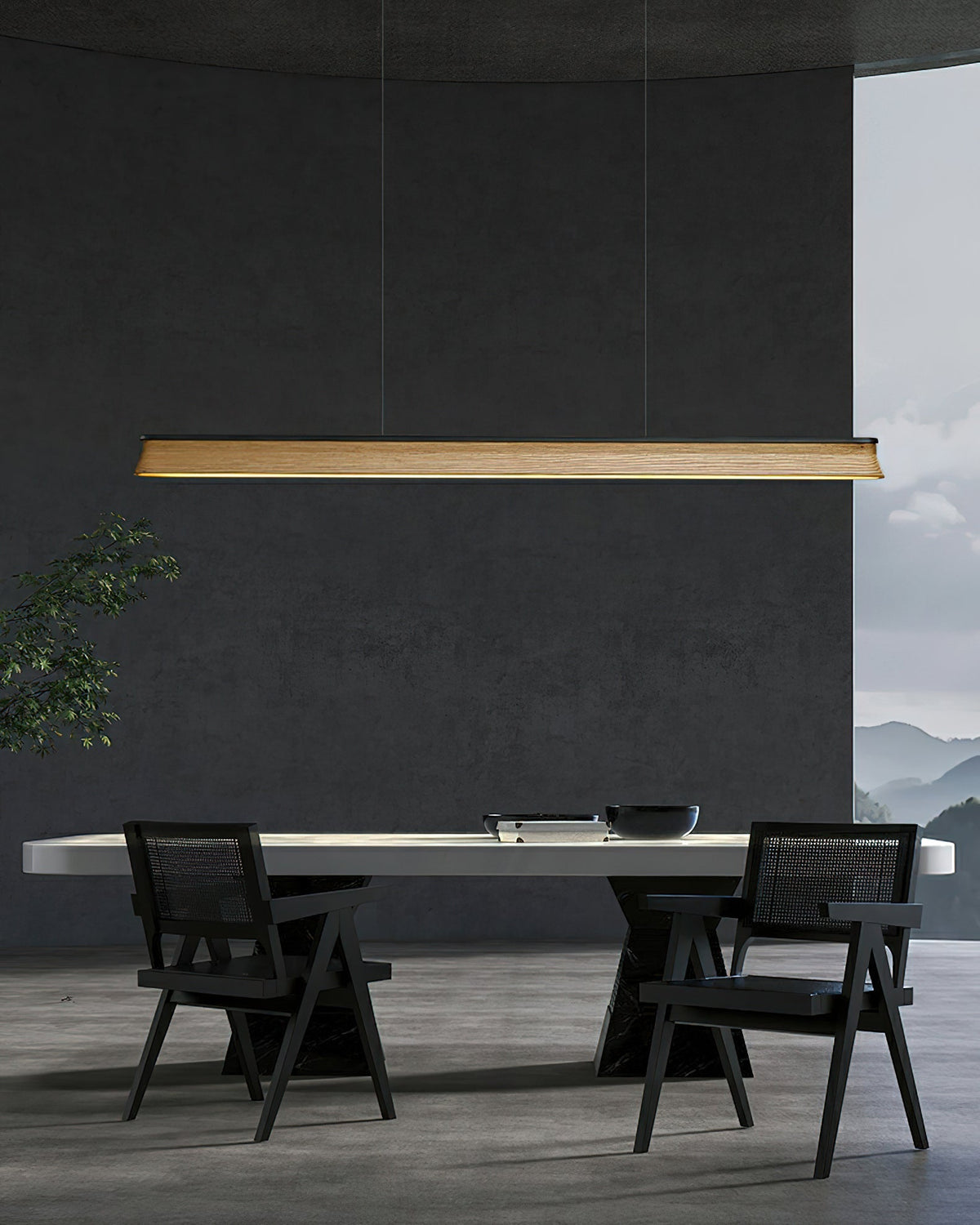 Slim Linear Wood Chandelier with Dimmable Light