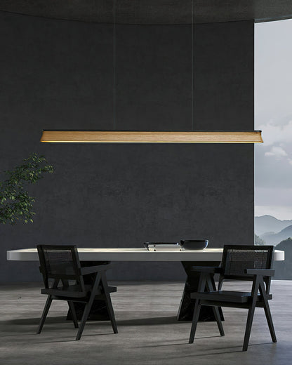 Slim Linear Wood Chandelier with Dimmable Light