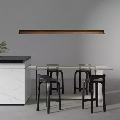 Slim Linear Wood Chandelier with Dimmable Light