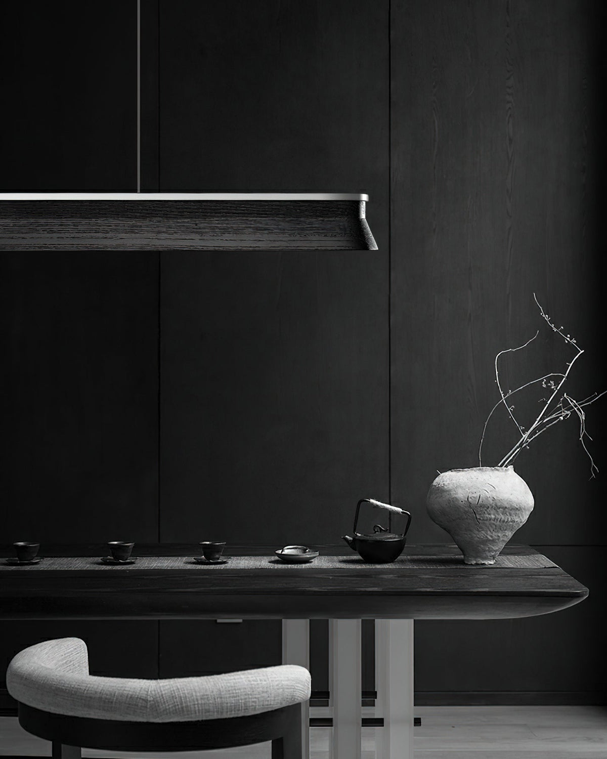 Slim Linear Wood Chandelier with Dimmable Light