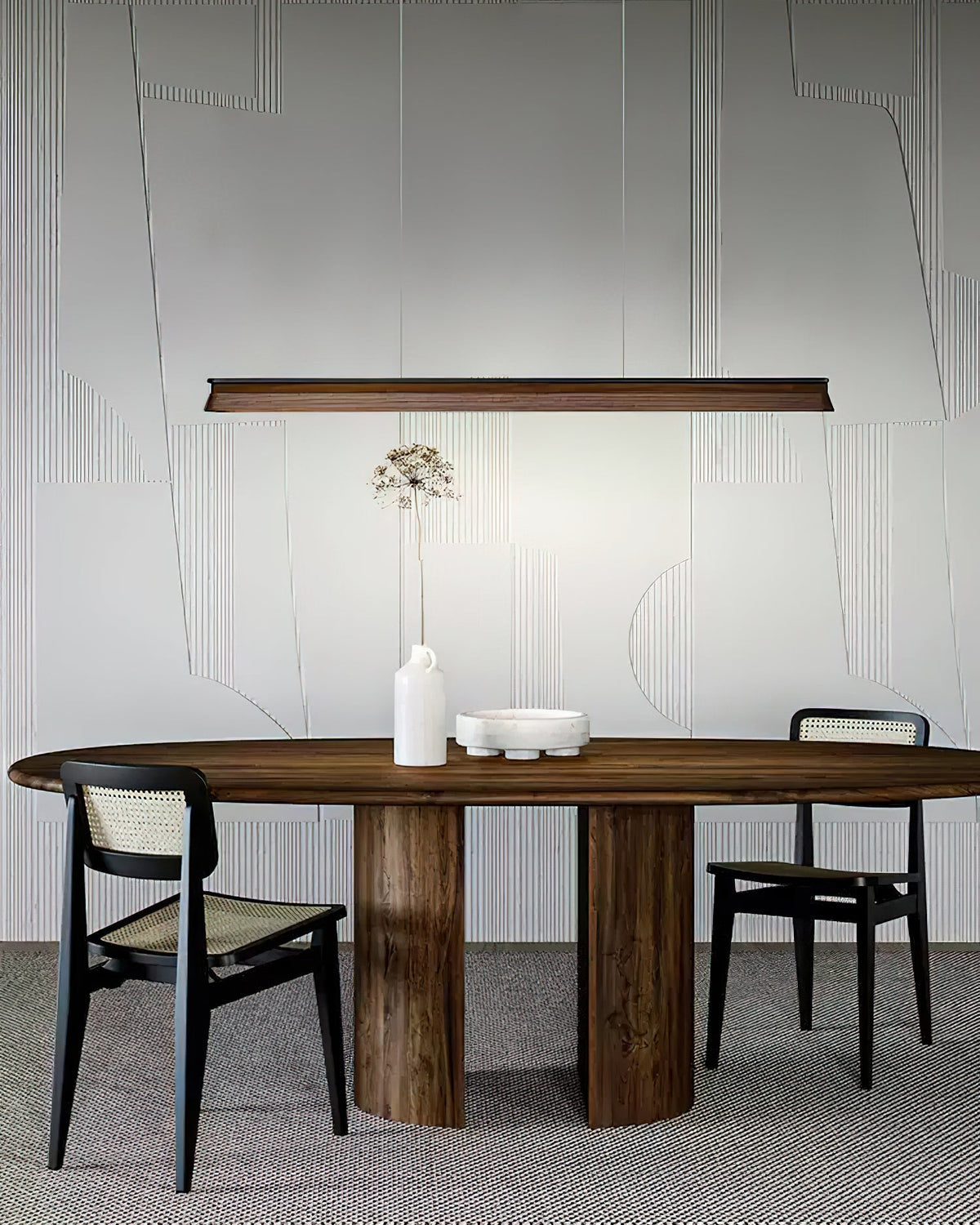 Slim Linear Wood Chandelier with Dimmable Light