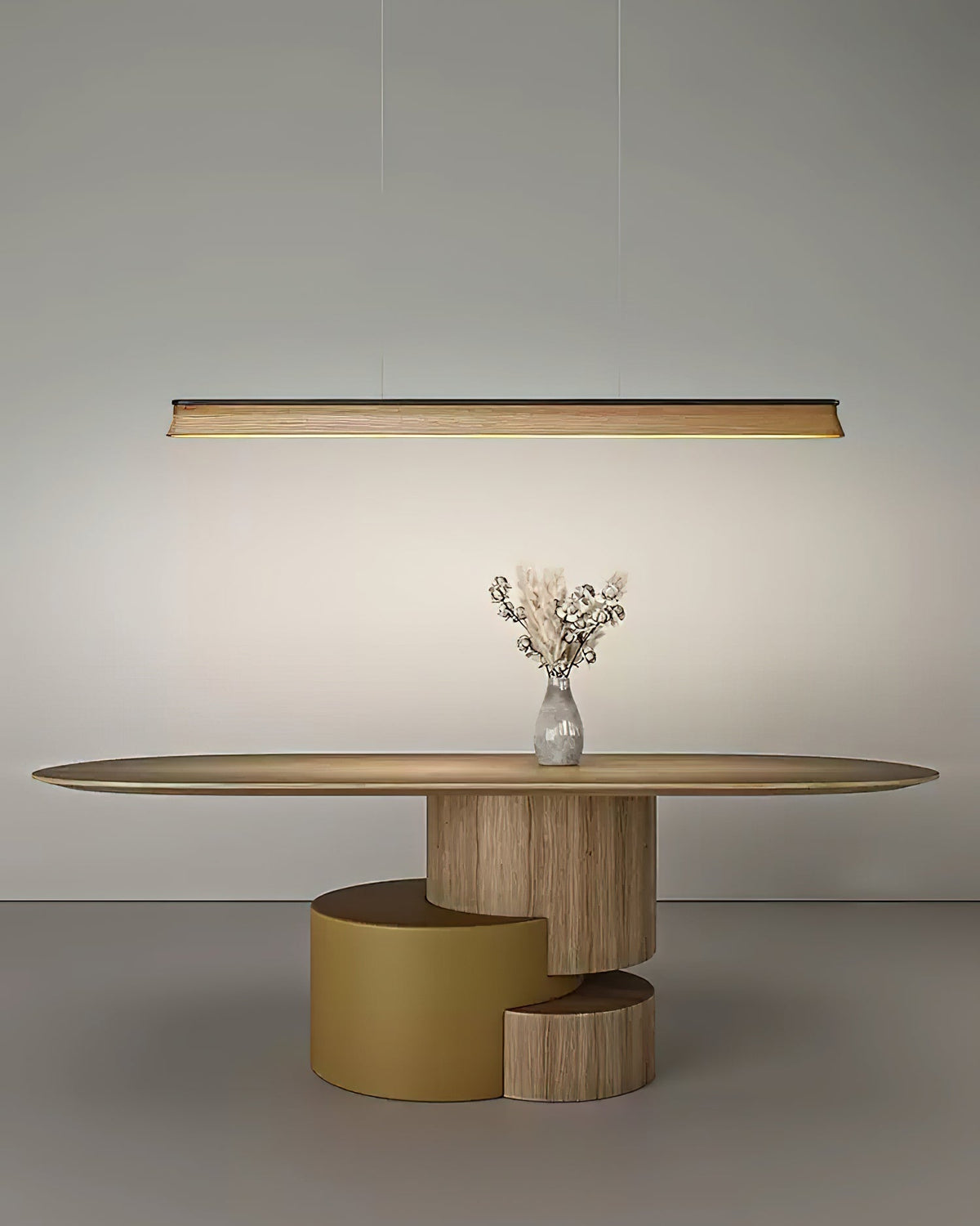 Slim Linear Wood Chandelier with Dimmable Light