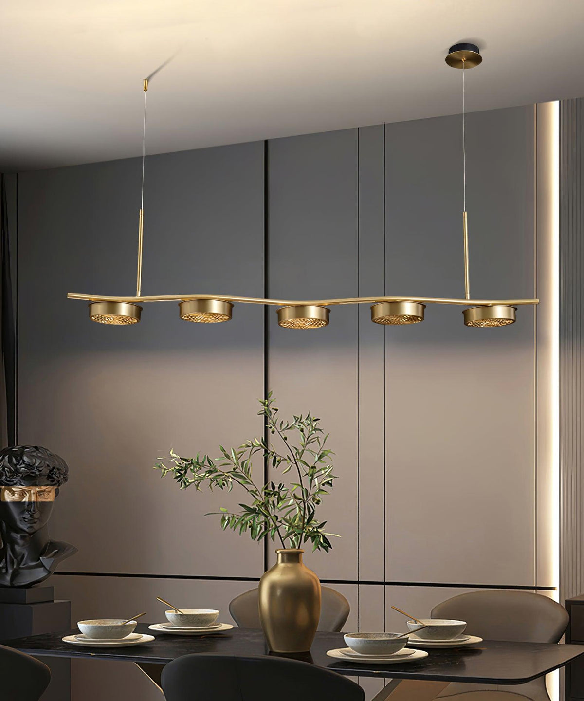 Linear Crystal Chandelier with Adjustable Height