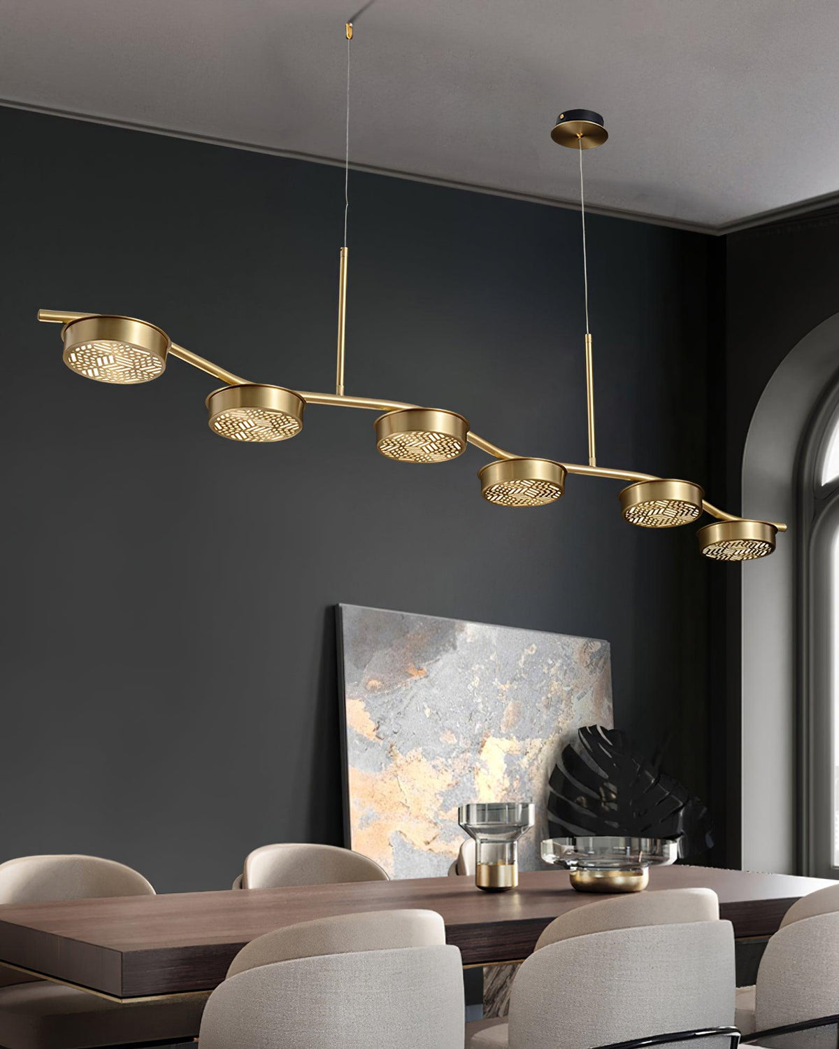 Linear Crystal Chandelier with Adjustable Height