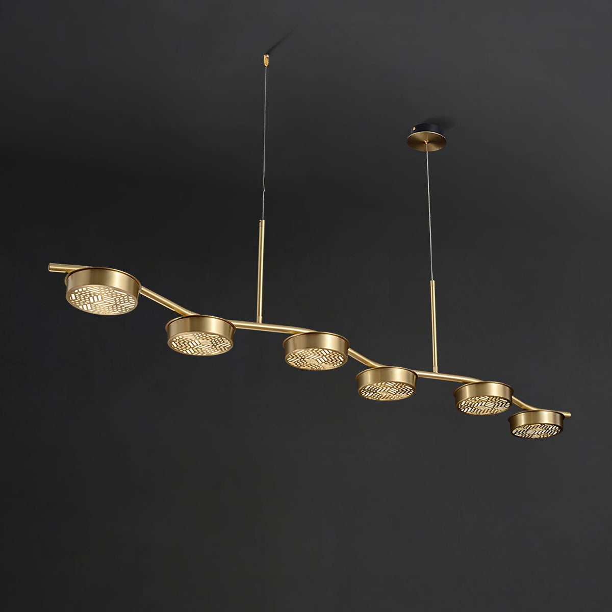 Linear Crystal Chandelier with Adjustable Height — front view