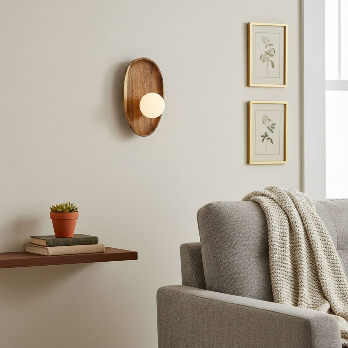 Walnut Wall Lamp with Adjustable Brightness