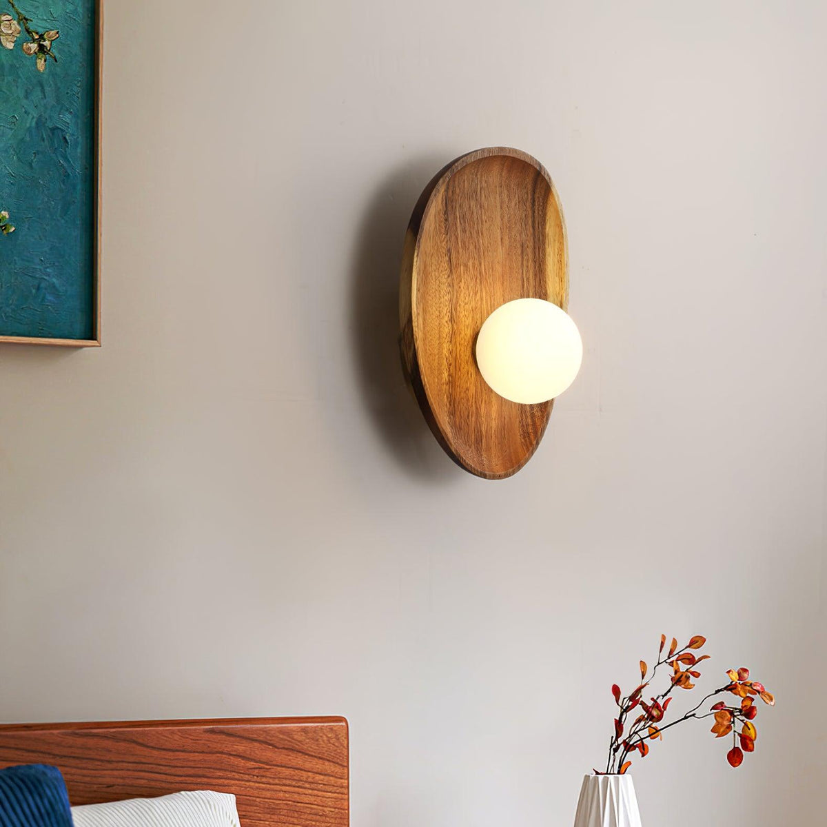 Walnut Wall Lamp with Adjustable Brightness