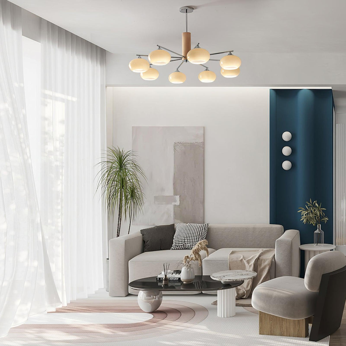 Elliptical Persimmon Chandelier with Adjustable Brightness