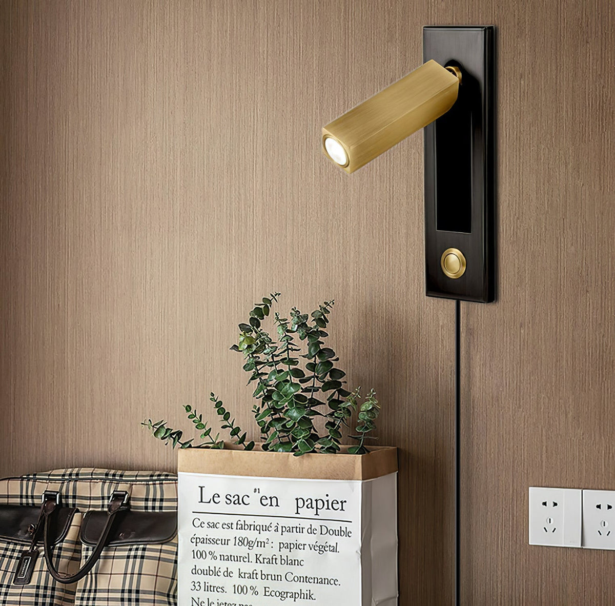 Bedside Plug-In Wall Sconce with USB Charging